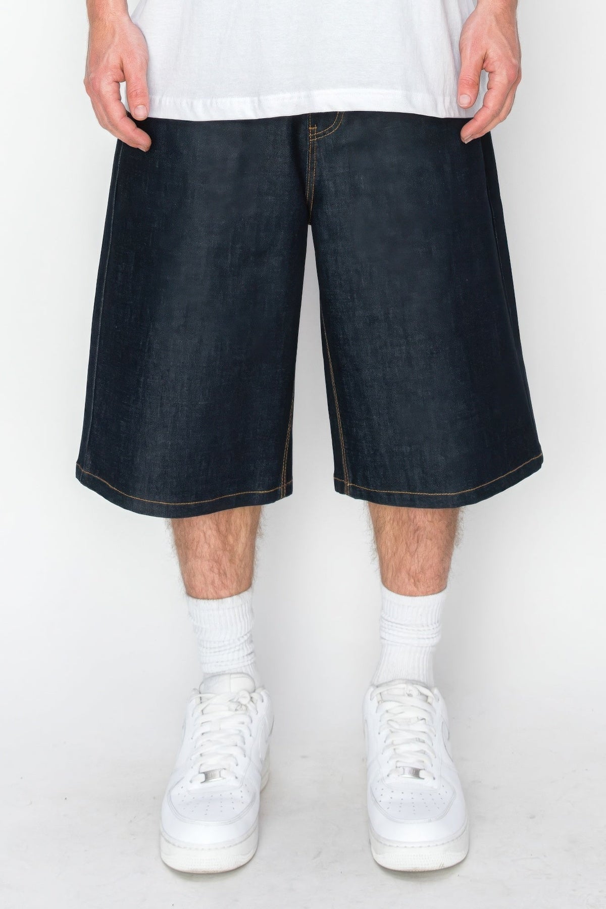 Baggy Fit Raw Denim Shorts - Admiresty