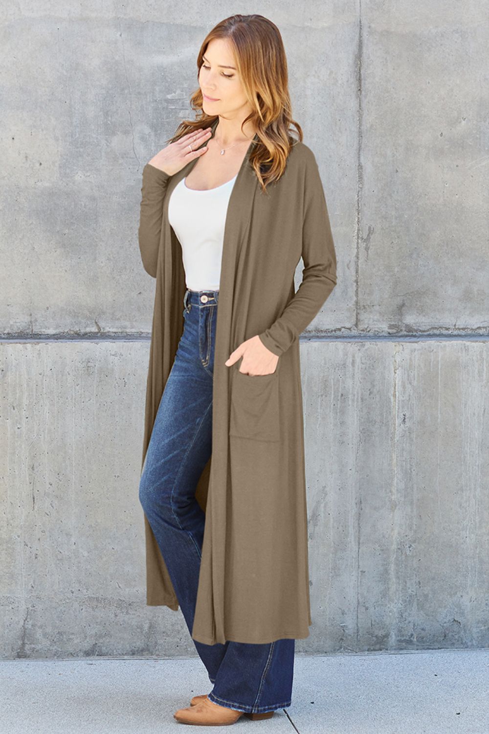 Basic Bae Full Size Open Front Long Sleeve Cover Up - Admiresty