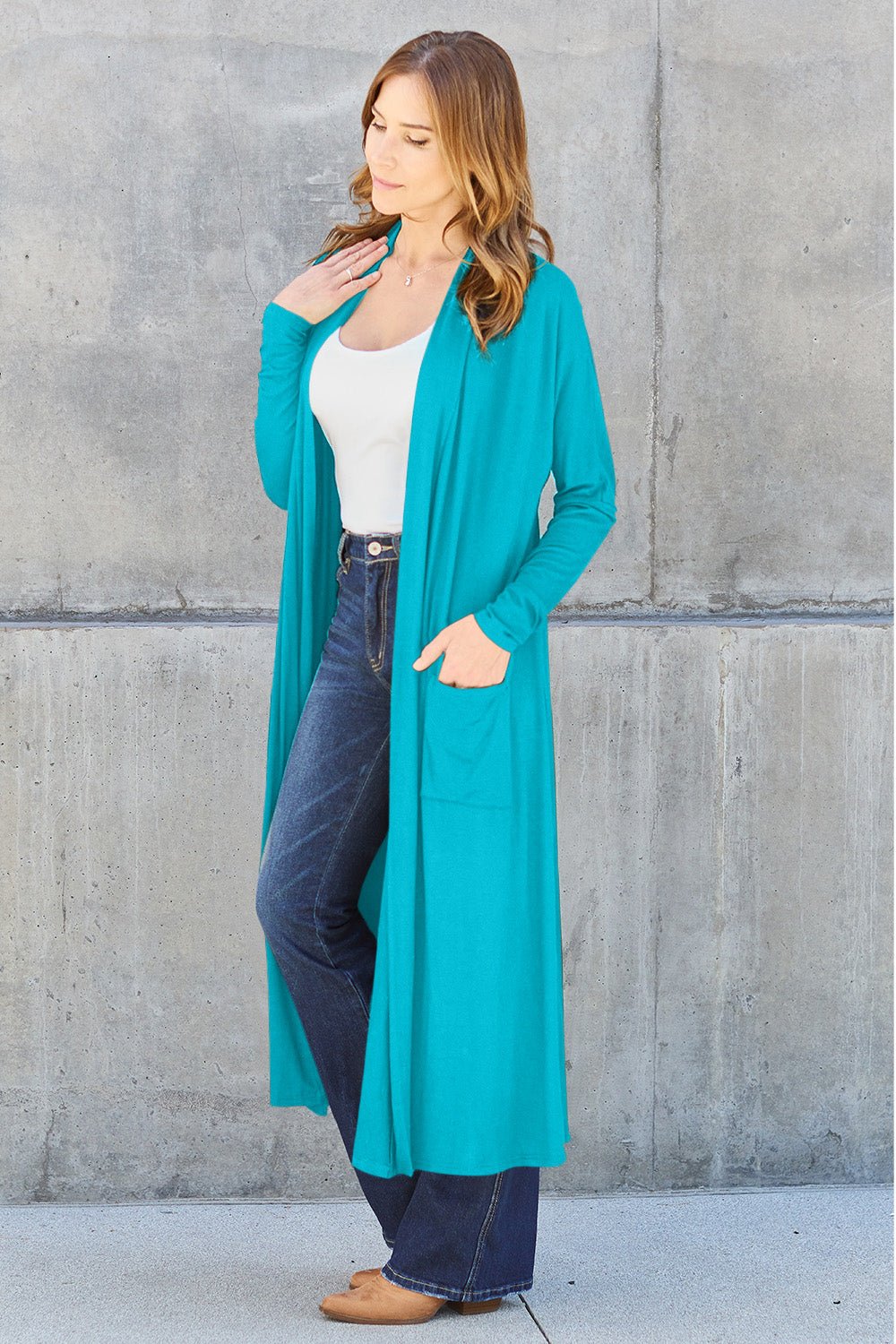 Basic Bae Full Size Open Front Long Sleeve Cover Up - Admiresty