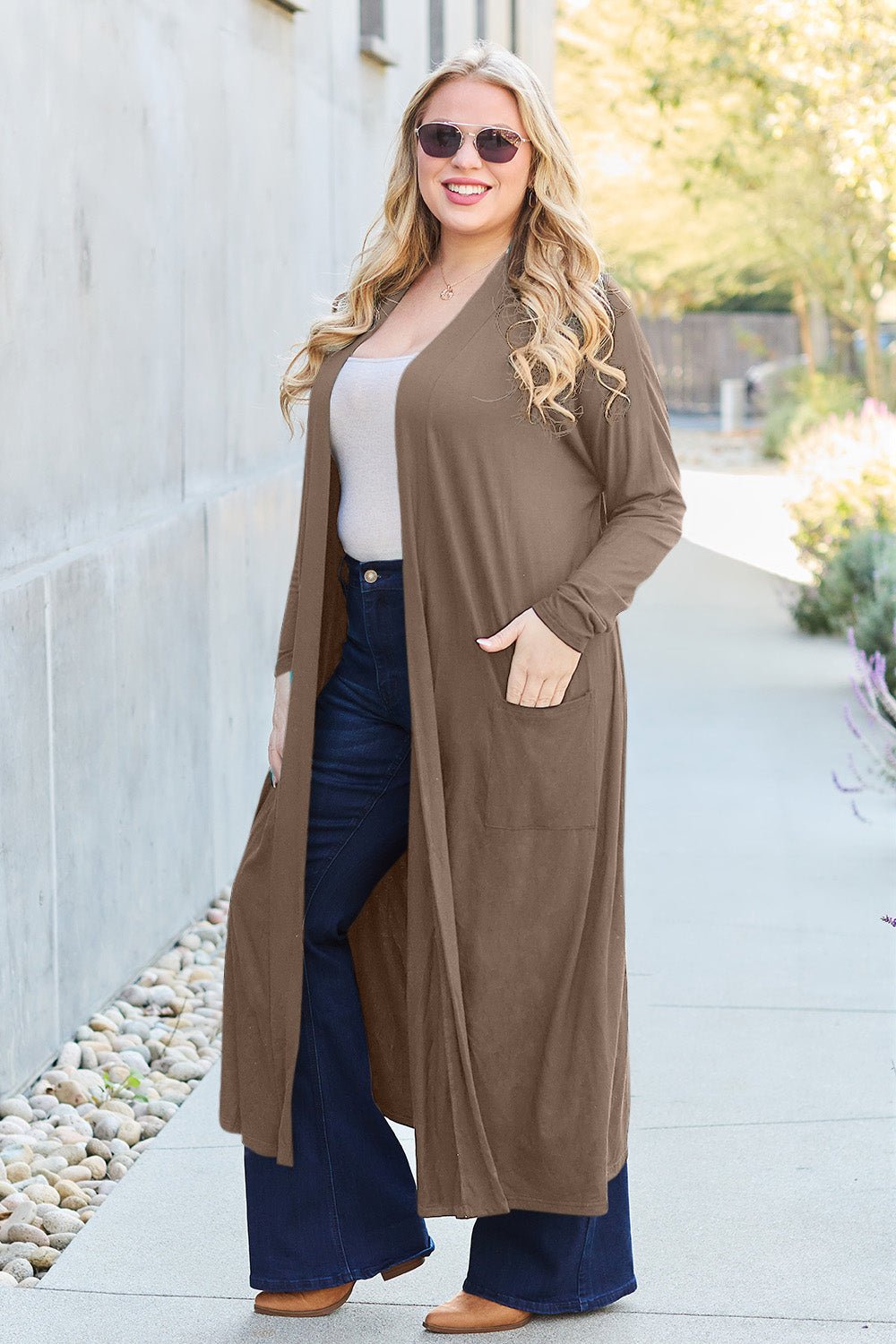 Basic Bae Full Size Open Front Long Sleeve Cover Up - Admiresty