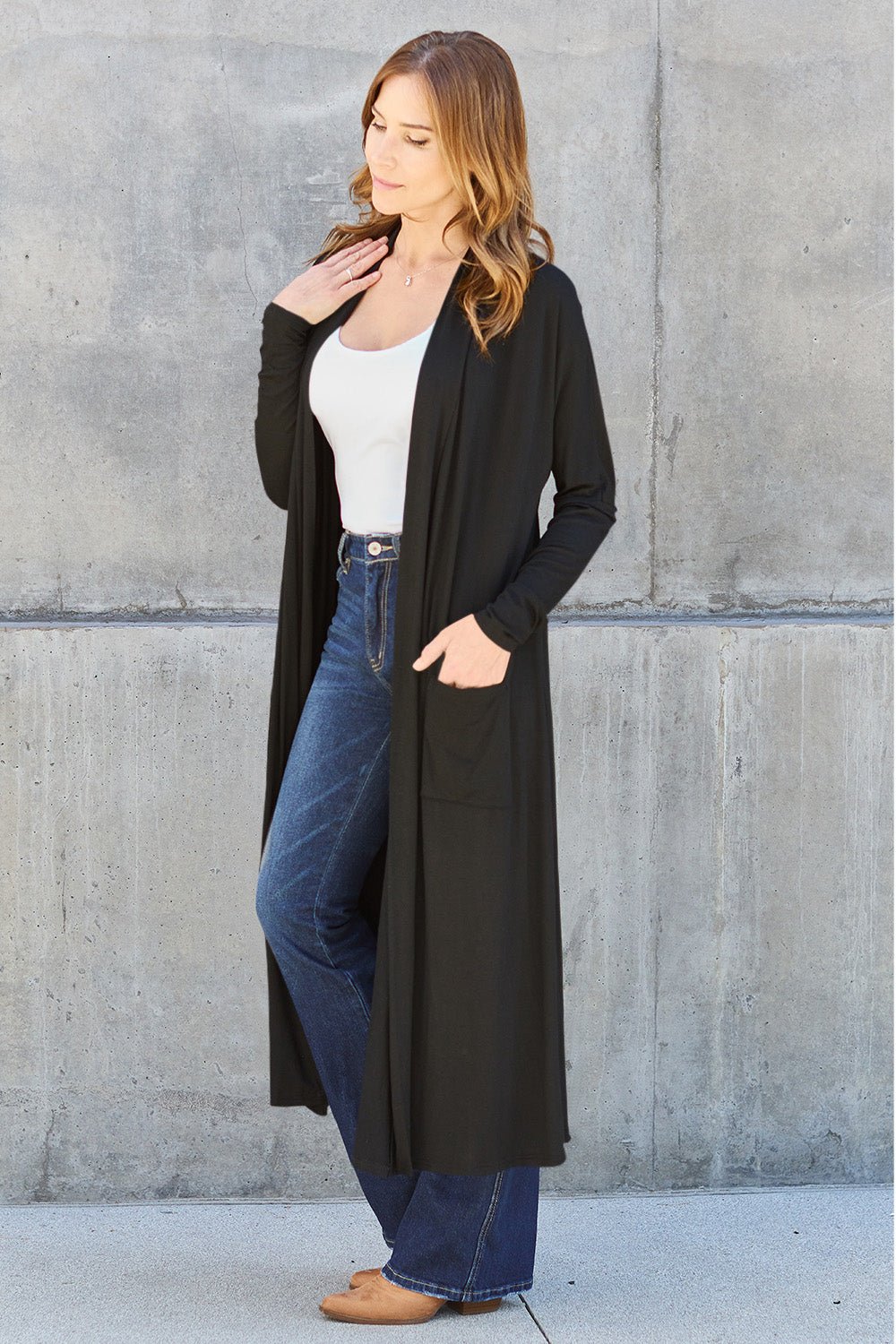 Basic Bae Full Size Open Front Long Sleeve Cover Up - Admiresty