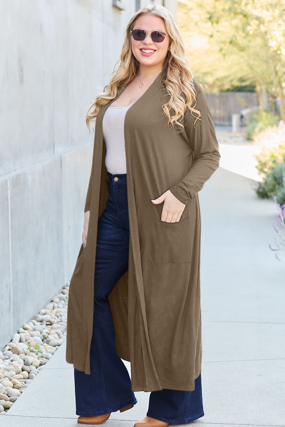 Basic Bae Full Size Open Front Long Sleeve Cover Up - Admiresty