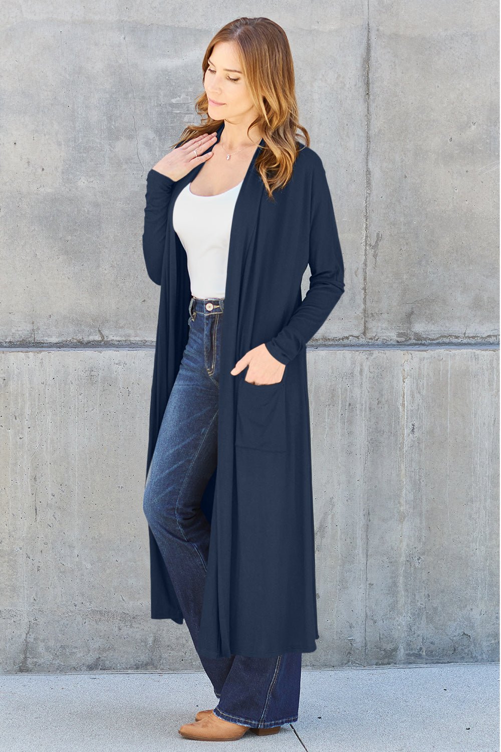 Basic Bae Full Size Open Front Long Sleeve Cover Up - Admiresty