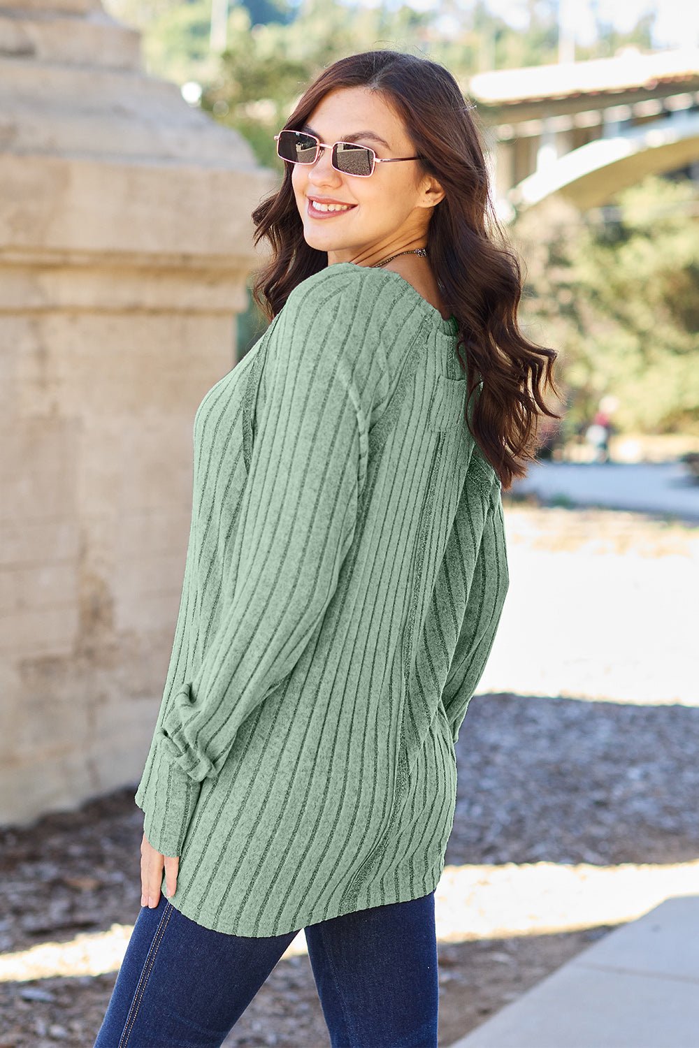 Basic Bae Full Size Ribbed Round Neck Long Sleeve Knit Top - Admiresty