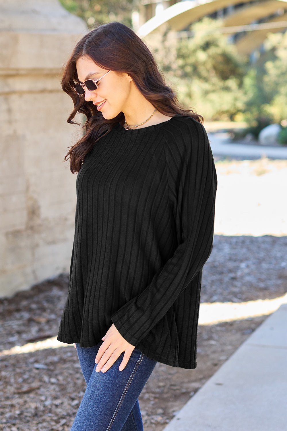 Basic Bae Full Size Ribbed Round Neck Long Sleeve Knit Top - Admiresty