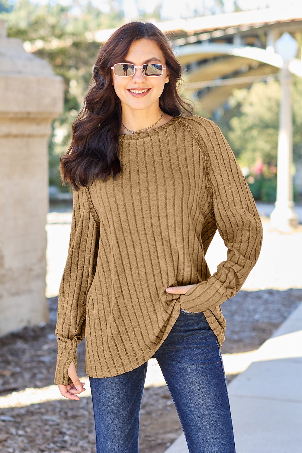 Basic Bae Full Size Ribbed Round Neck Long Sleeve Knit Top - Admiresty