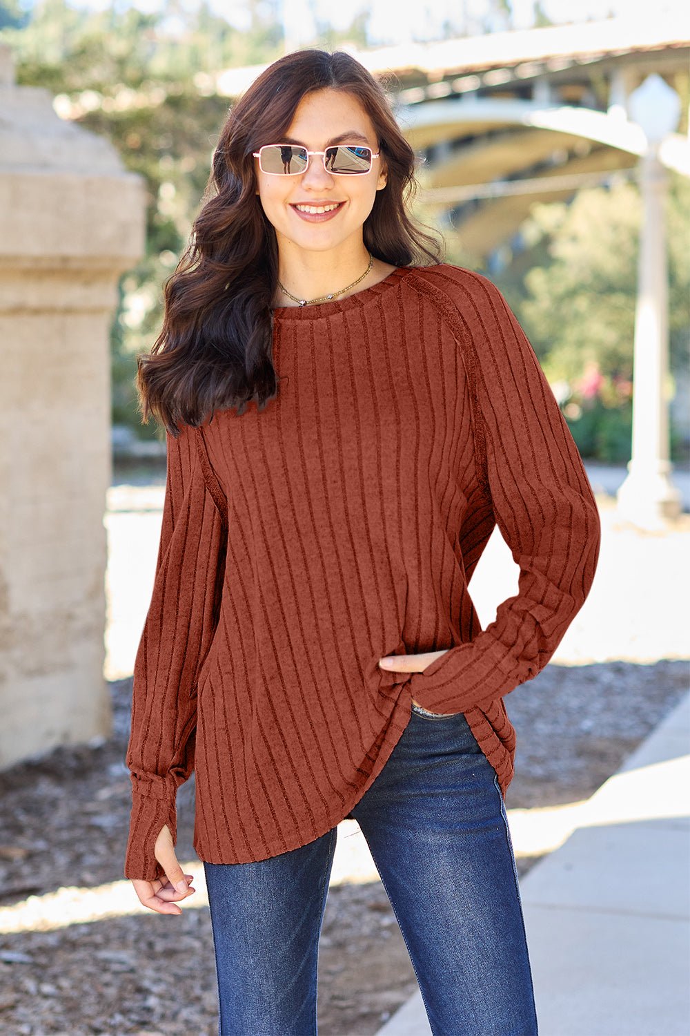 Basic Bae Full Size Ribbed Round Neck Long Sleeve Knit Top - Admiresty