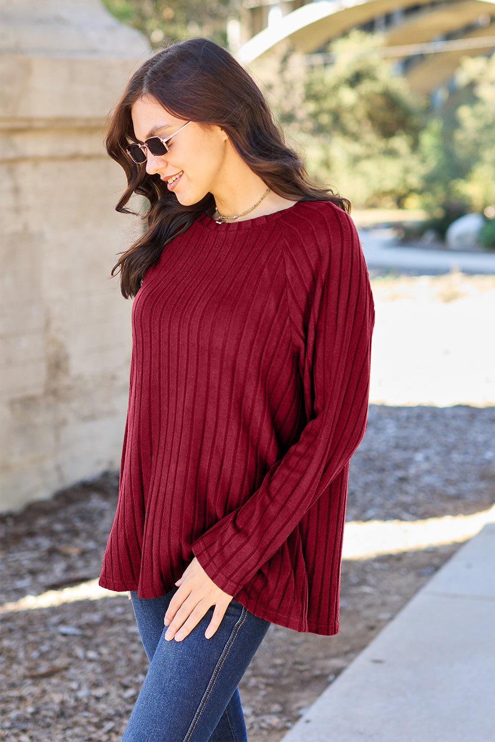 Basic Bae Full Size Ribbed Round Neck Long Sleeve Knit Top - Admiresty