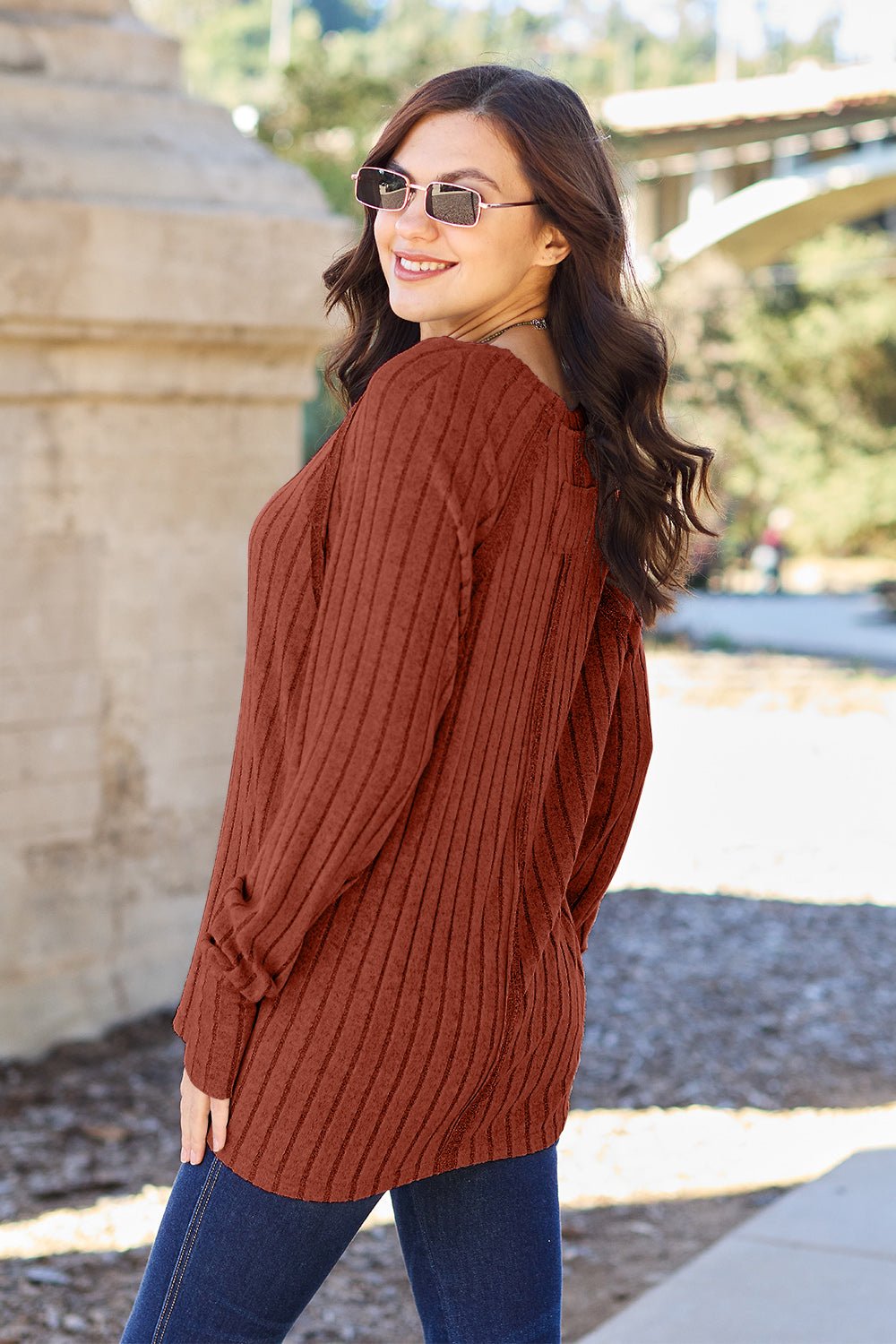 Basic Bae Full Size Ribbed Round Neck Long Sleeve Knit Top - Admiresty