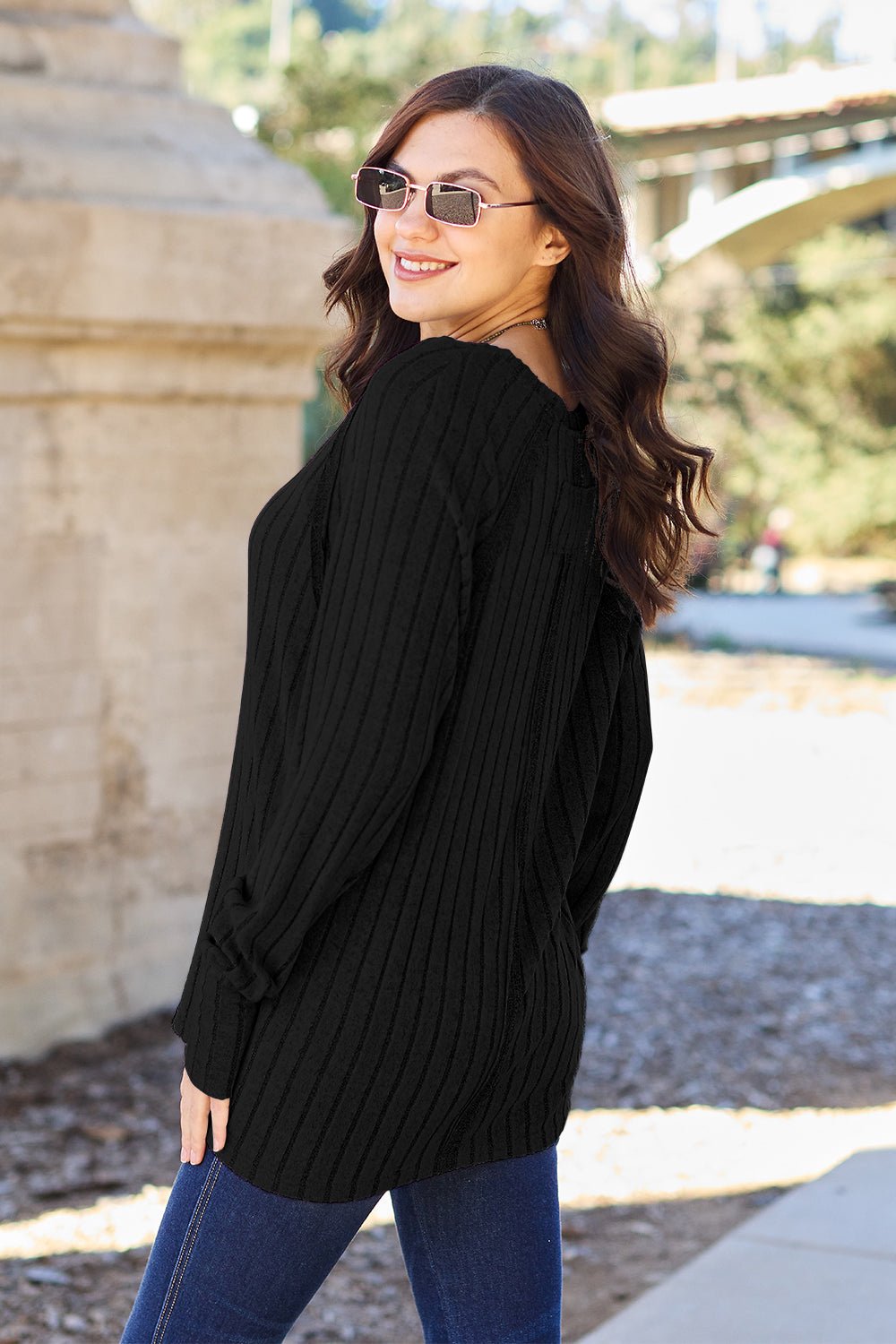 Basic Bae Full Size Ribbed Round Neck Long Sleeve Knit Top - Admiresty