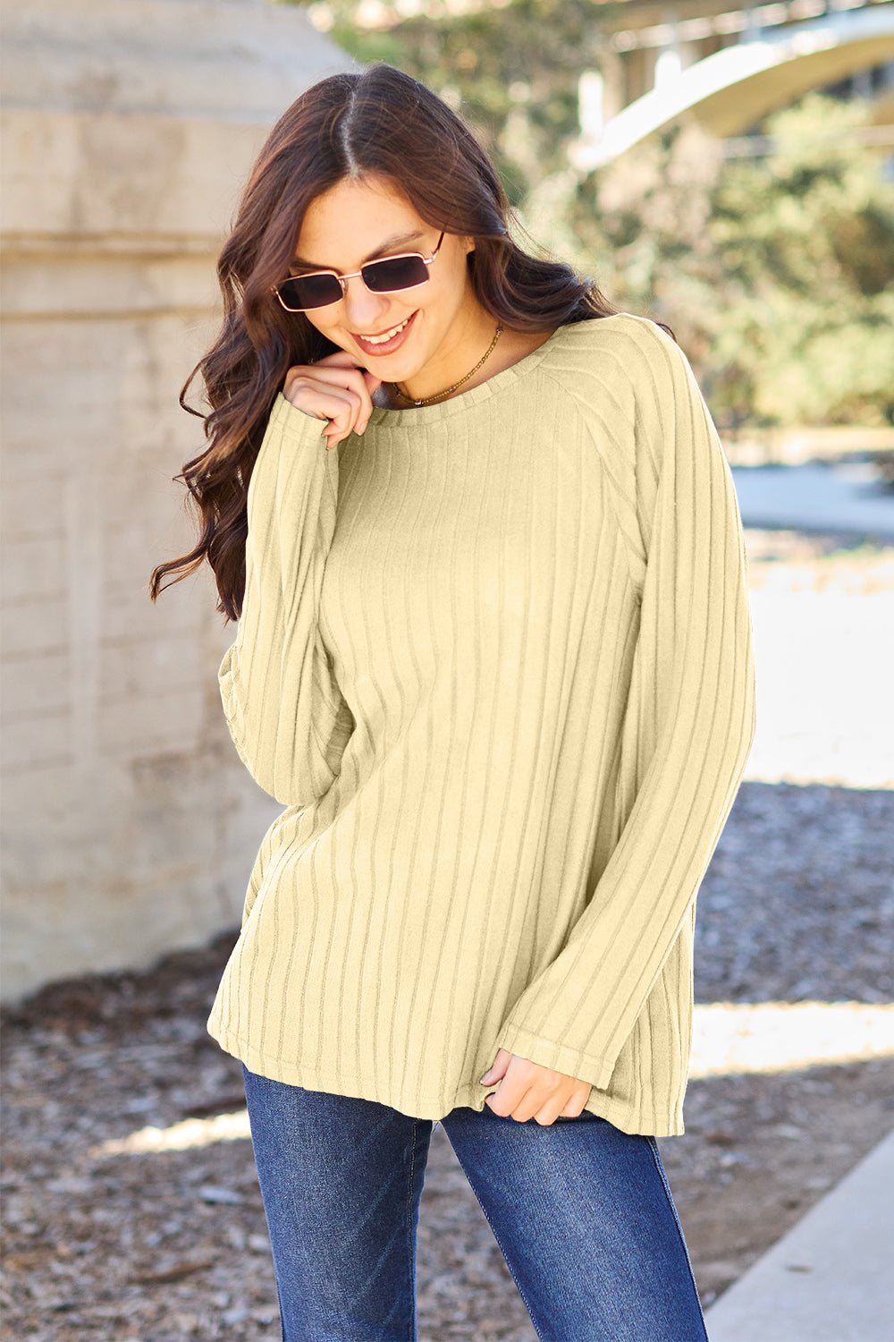 Basic Bae Full Size Ribbed Round Neck Long Sleeve Knit Top - Admiresty