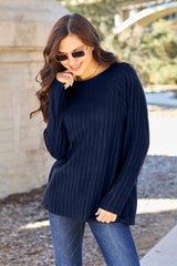 Basic Bae Full Size Ribbed Round Neck Long Sleeve Knit Top - Admiresty