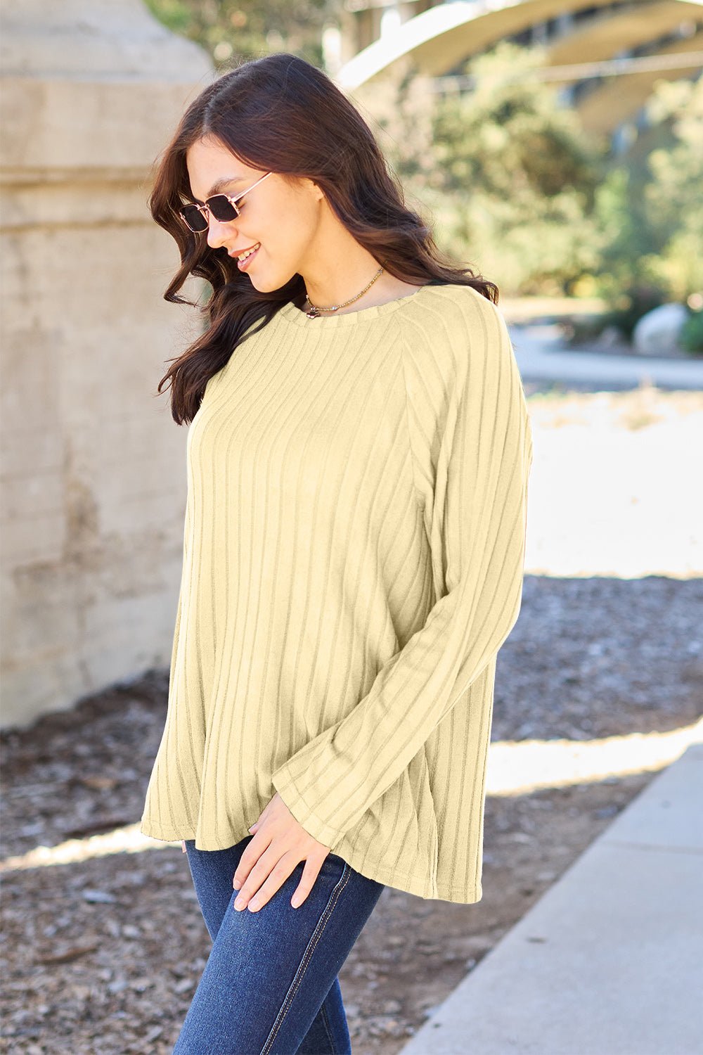 Basic Bae Full Size Ribbed Round Neck Long Sleeve Knit Top - Admiresty