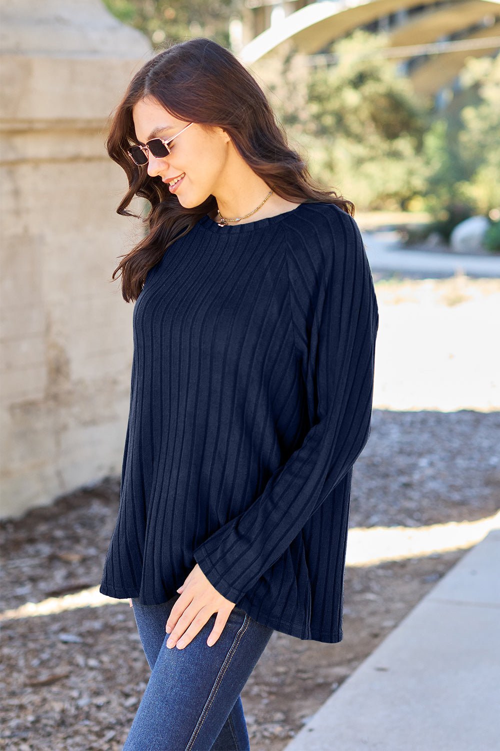 Basic Bae Full Size Ribbed Round Neck Long Sleeve Knit Top - Admiresty