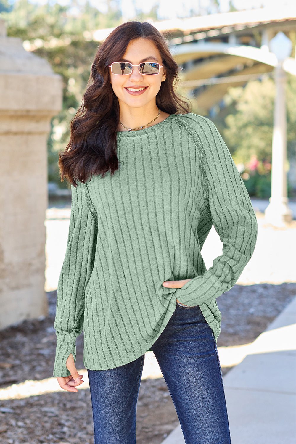 Basic Bae Full Size Ribbed Round Neck Long Sleeve Knit Top - Admiresty