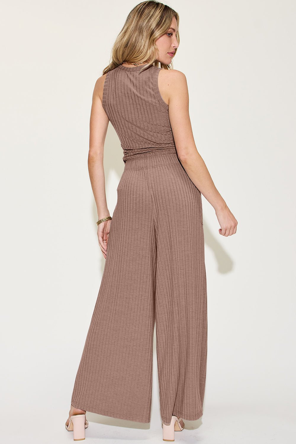 Basic Bae Full Size Ribbed Tank and Wide Leg Pants Set - Admiresty