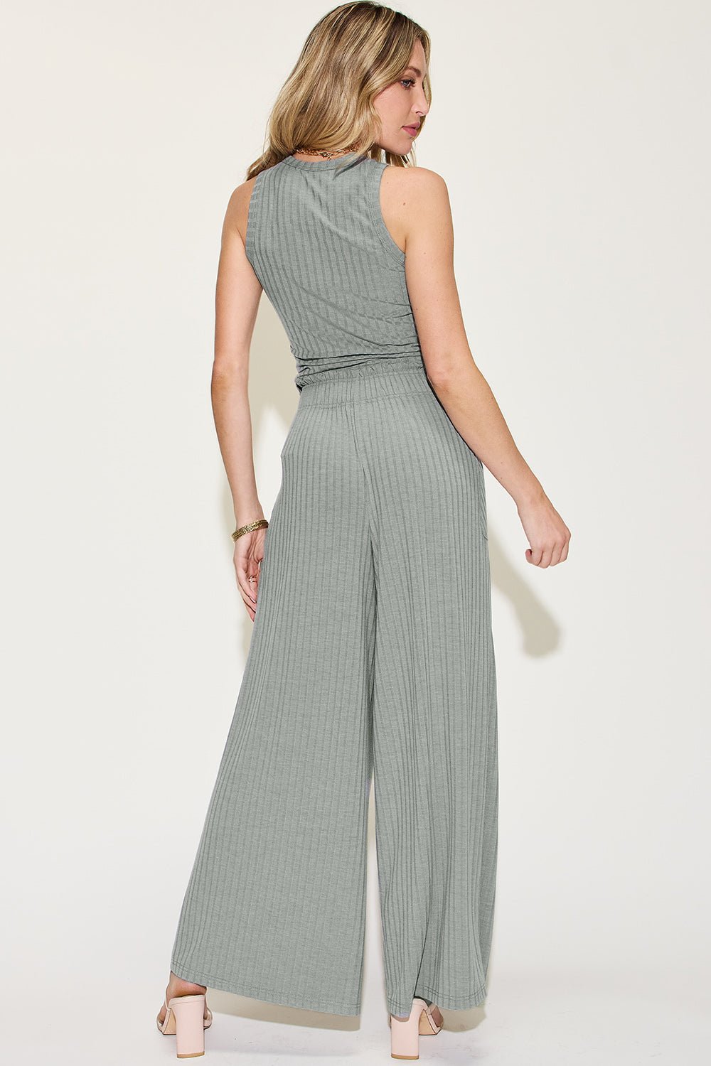 Basic Bae Full Size Ribbed Tank and Wide Leg Pants Set - Admiresty