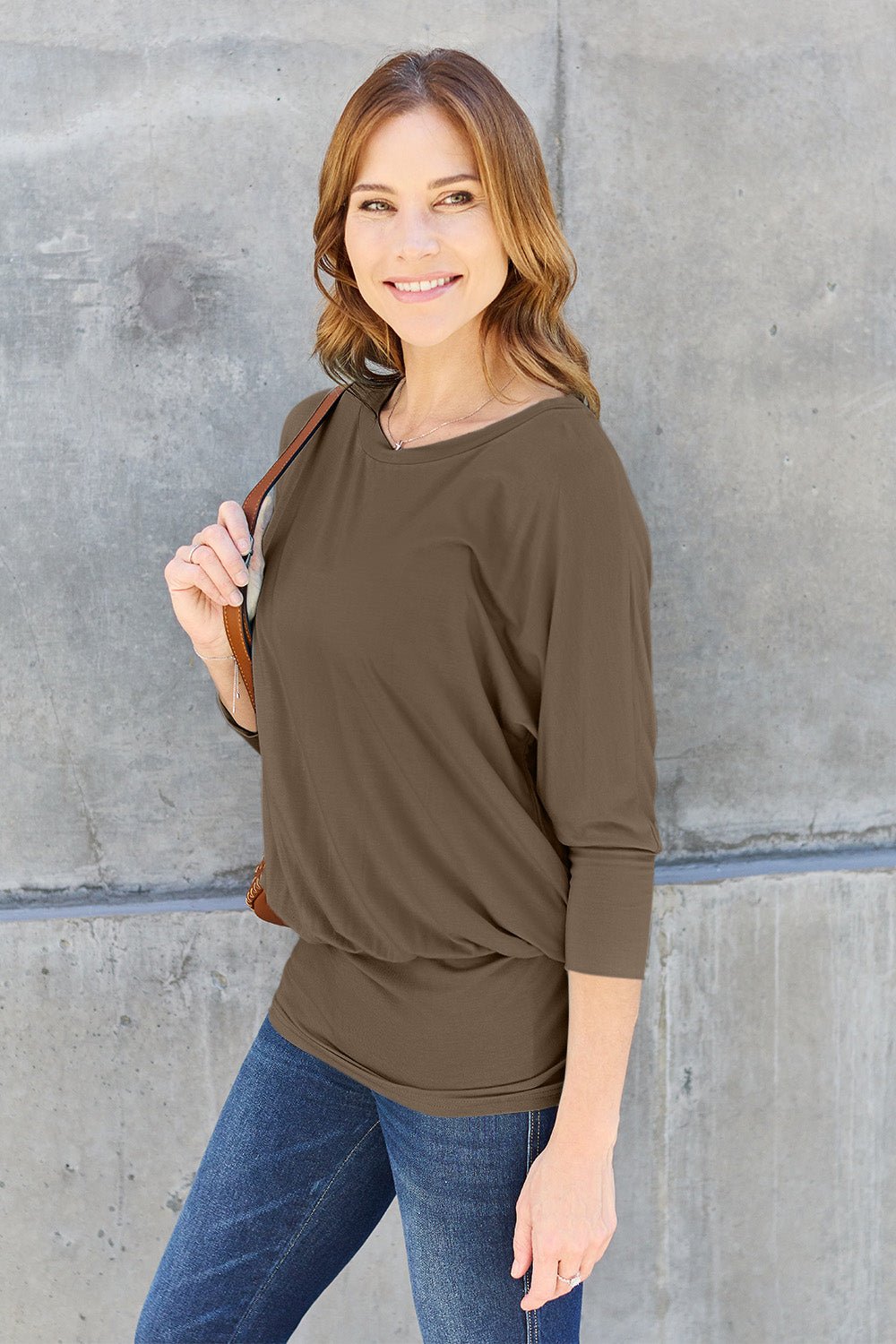 Basic Bae Full Size Round Neck Batwing Sleeve Blouse - Admiresty