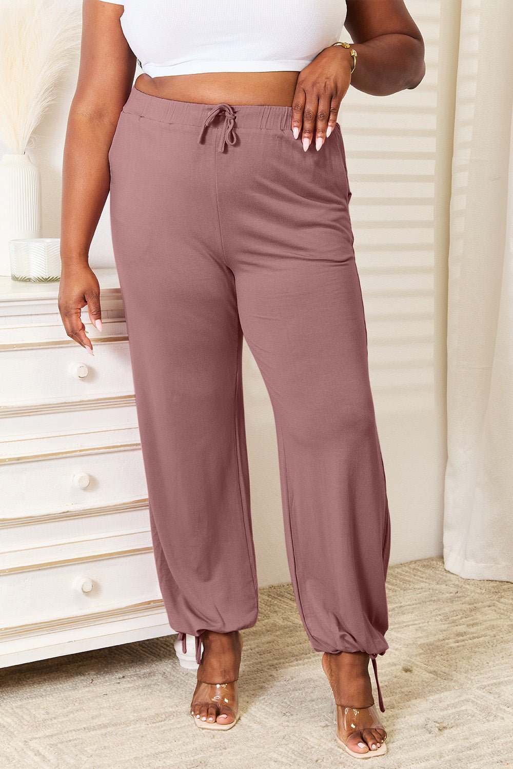 Basic Bae Full Size Soft Rayon Drawstring Waist Pants with Pockets - Admiresty