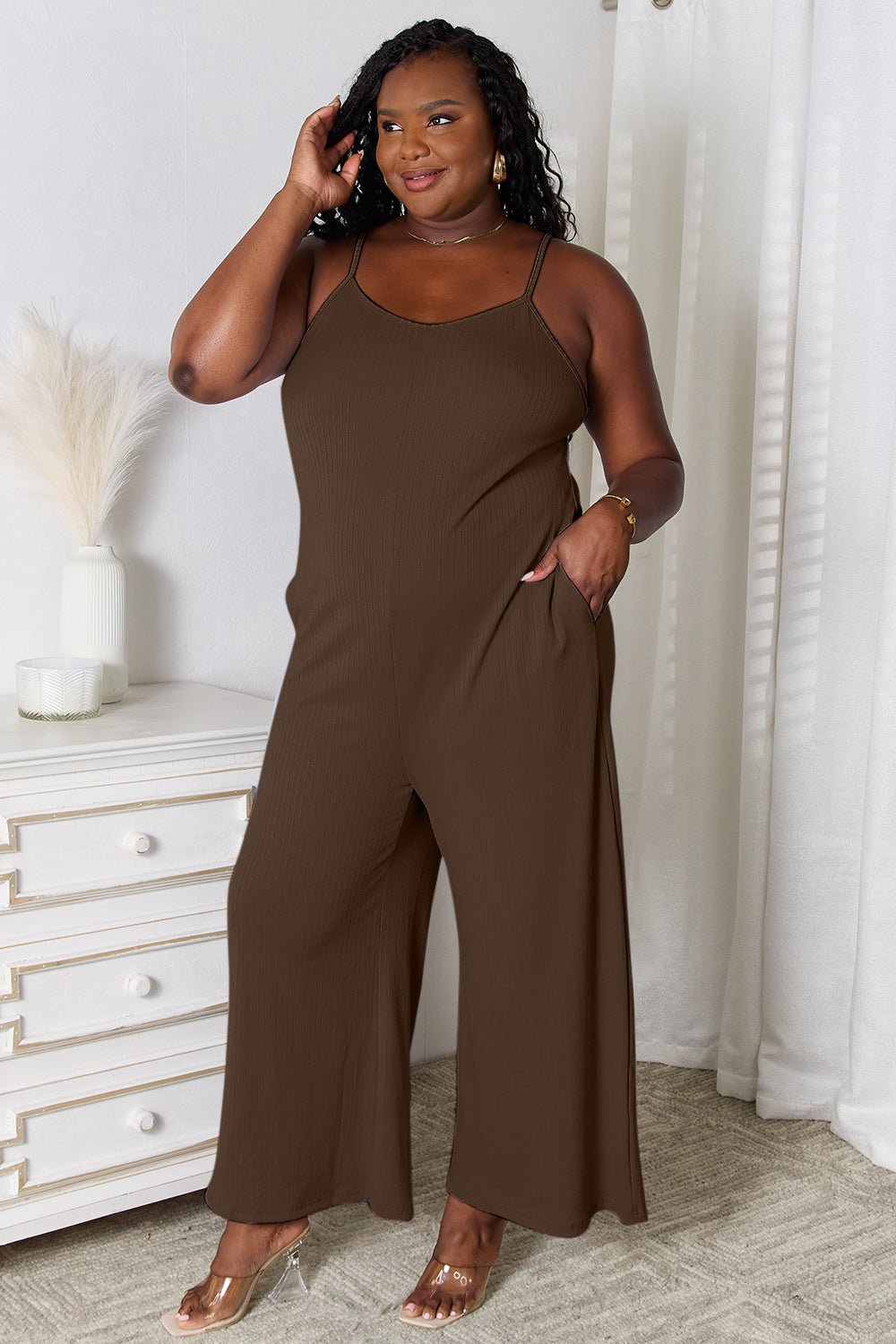 Basic Bae Full Size Spaghetti Strap V - Neck Jumpsuit - Admiresty