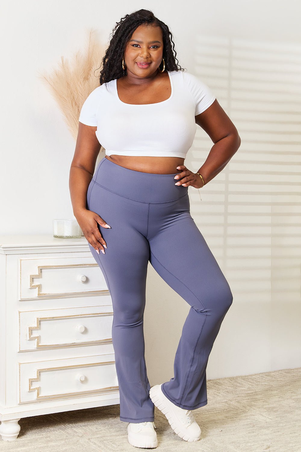 Basic Bae Wide Waistband Bootcut Sports Pants - Admiresty