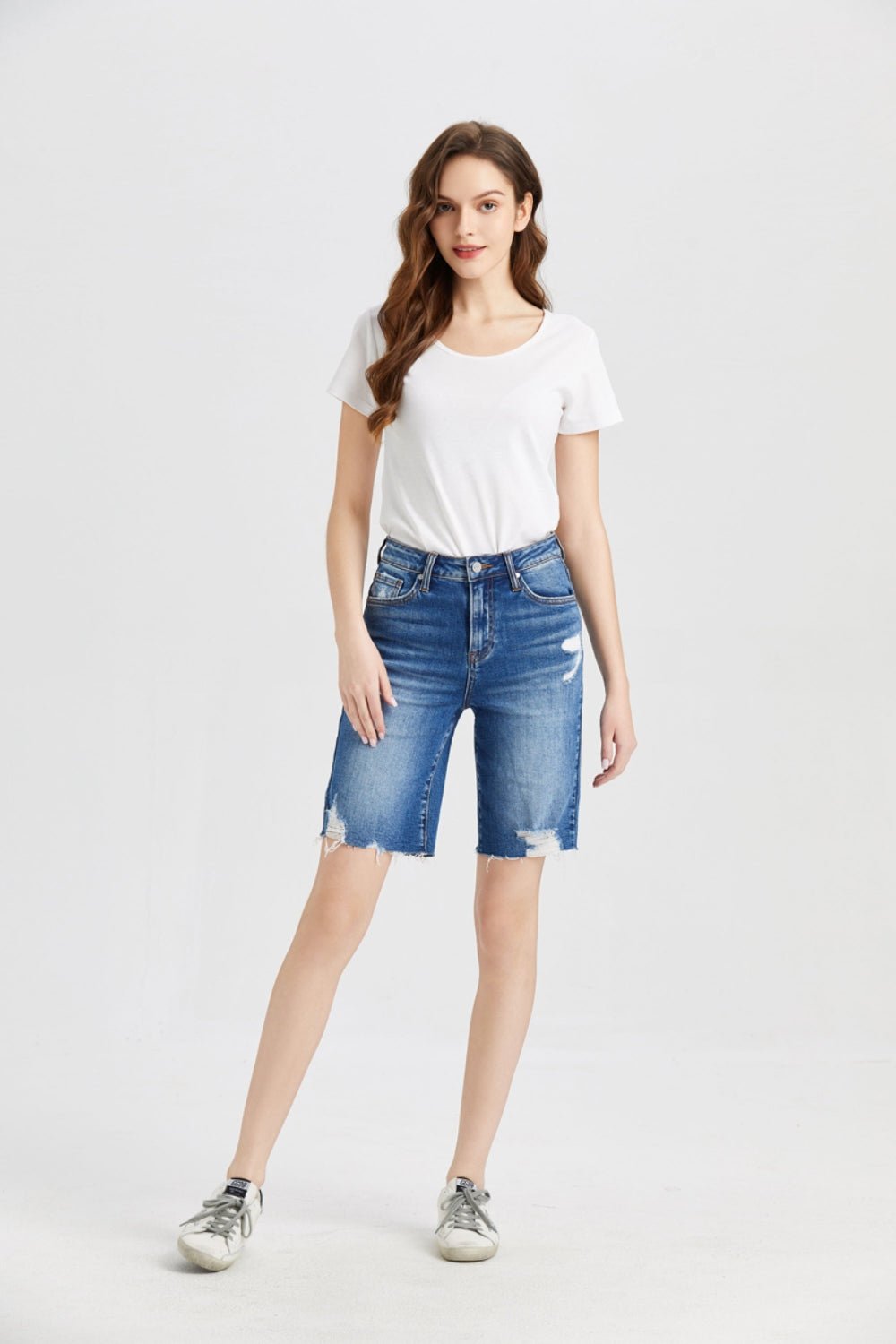 BAYEAS Full Size Super High Rise Denim Bermuda Shorts - Admiresty