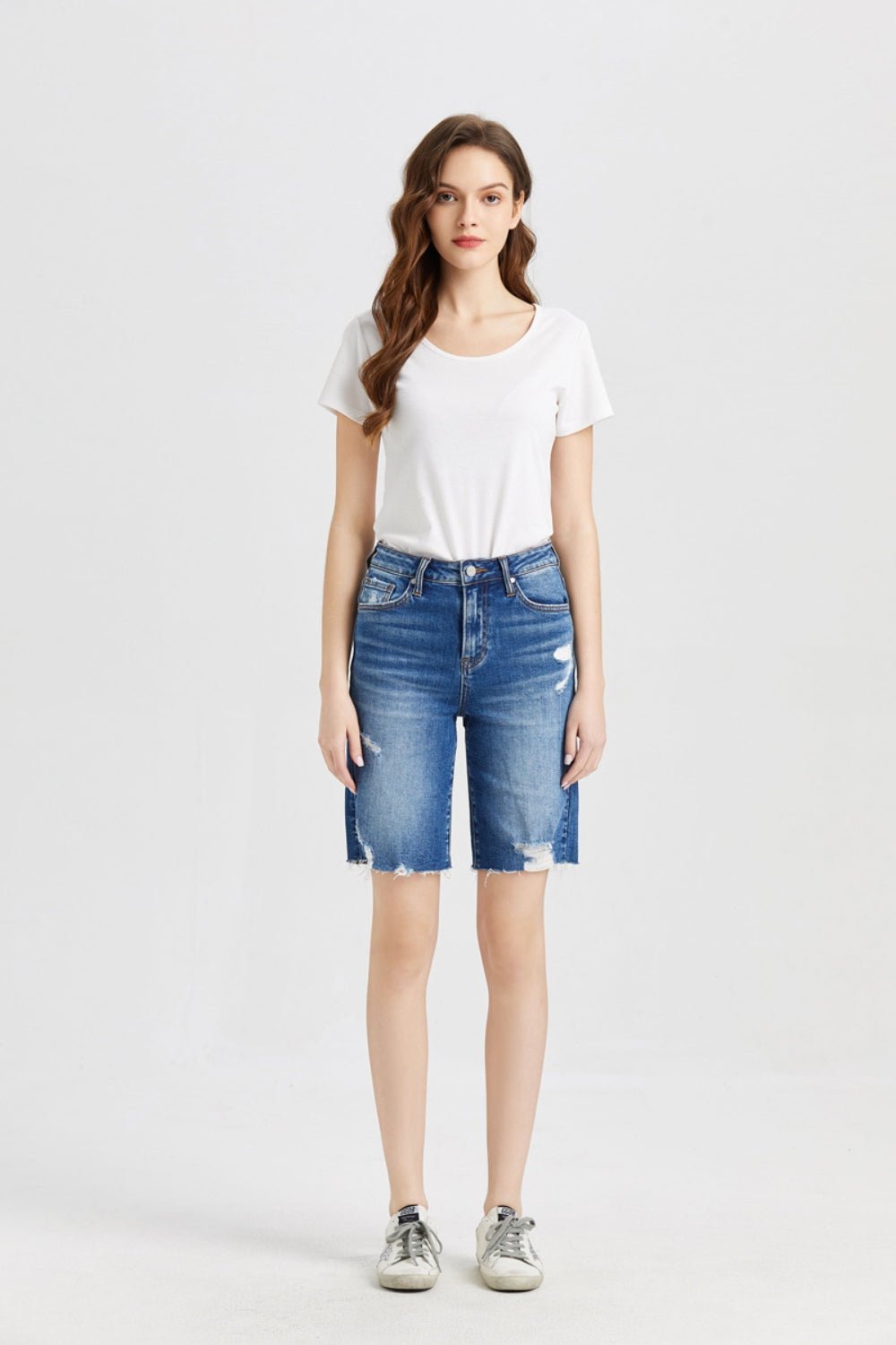 BAYEAS Full Size Super High Rise Denim Bermuda Shorts - Admiresty