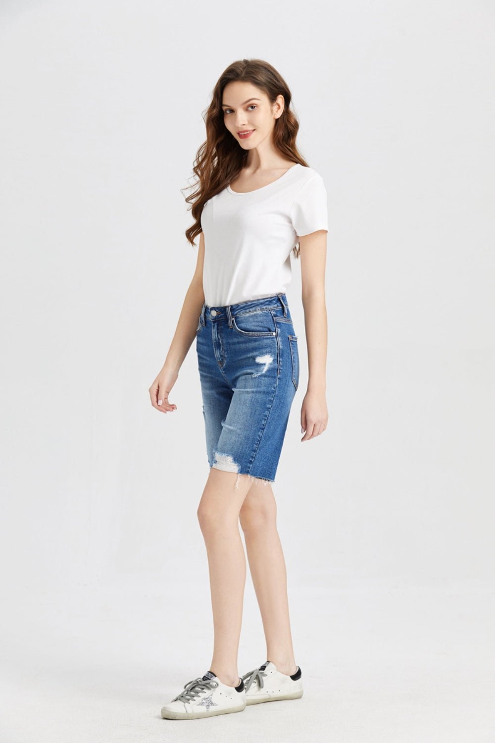 BAYEAS Full Size Super High Rise Denim Bermuda Shorts - Admiresty