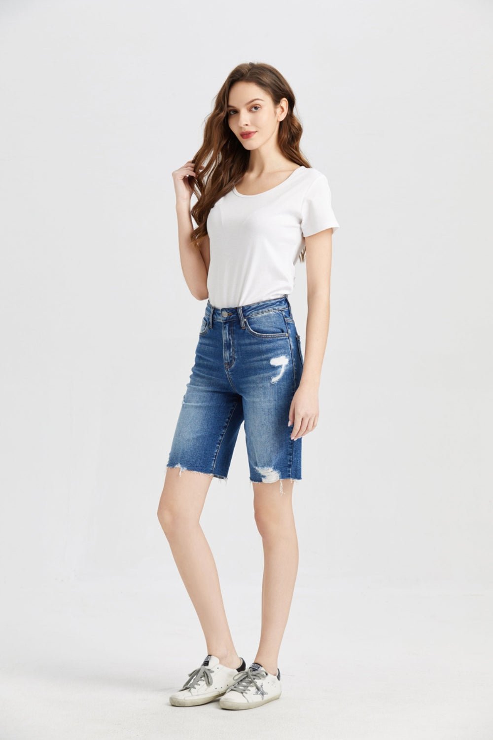 BAYEAS Full Size Super High Rise Denim Bermuda Shorts - Admiresty