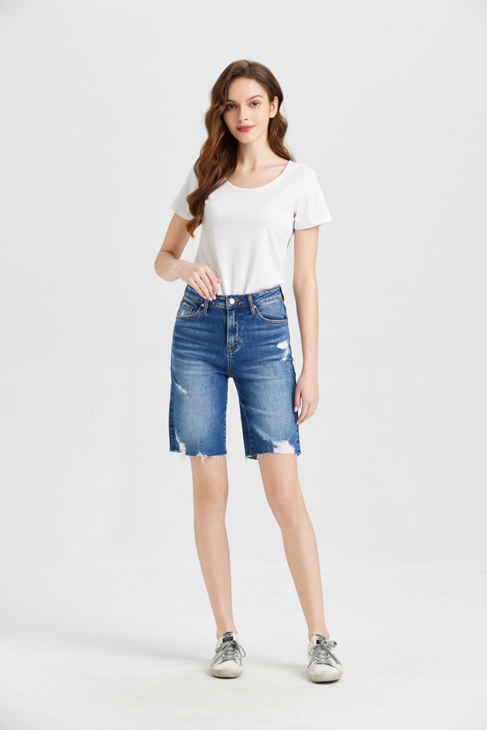 BAYEAS Full Size Super High Rise Denim Bermuda Shorts - Admiresty