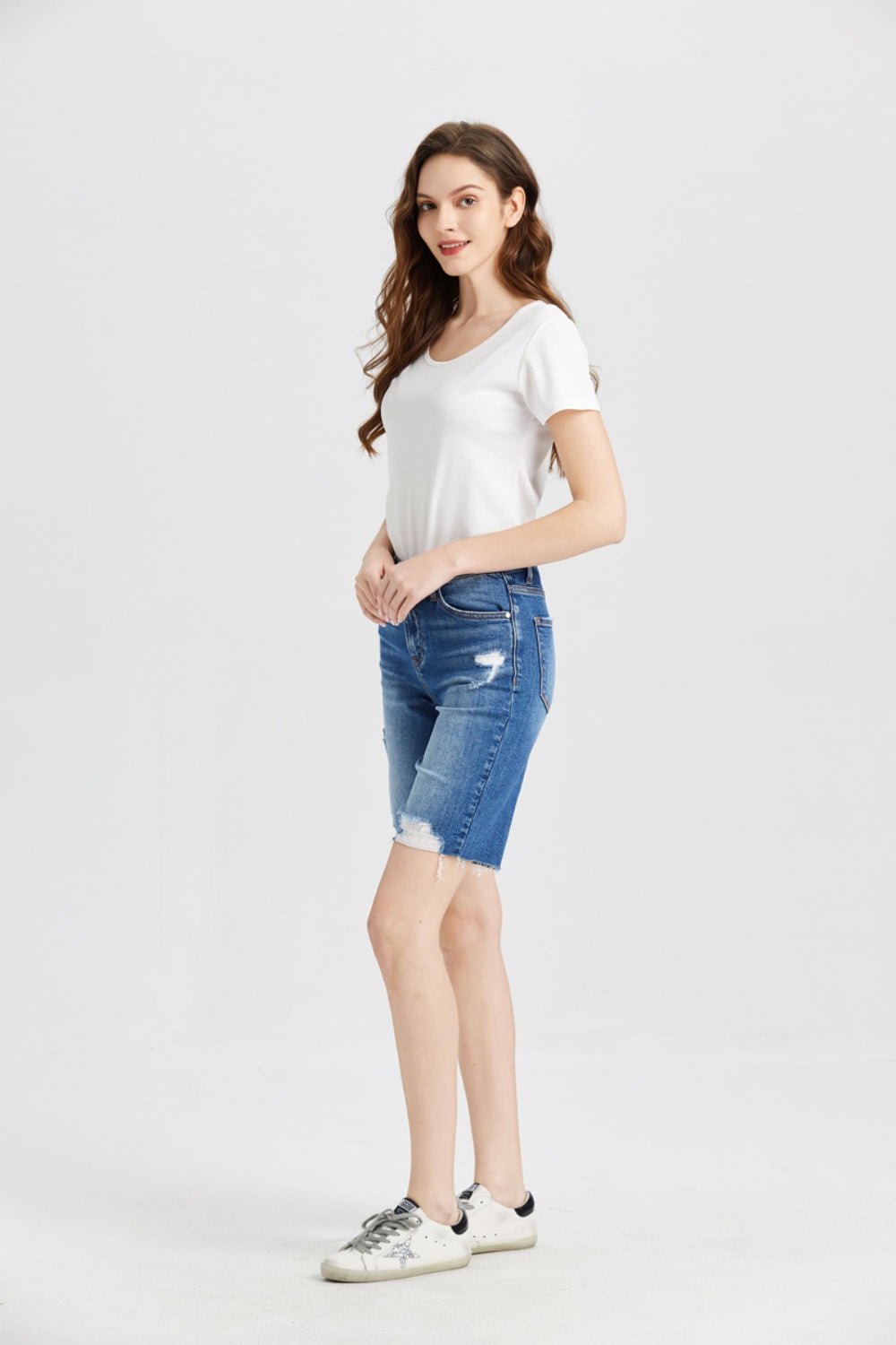 BAYEAS Full Size Super High Rise Denim Bermuda Shorts - Admiresty