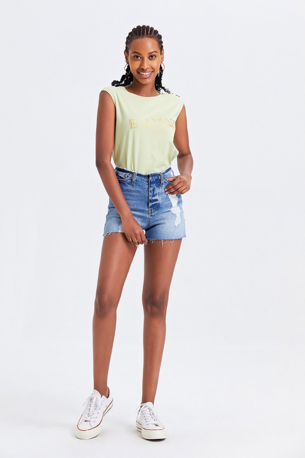 BAYEAS High Rise Bandless Denim Shorts - Admiresty