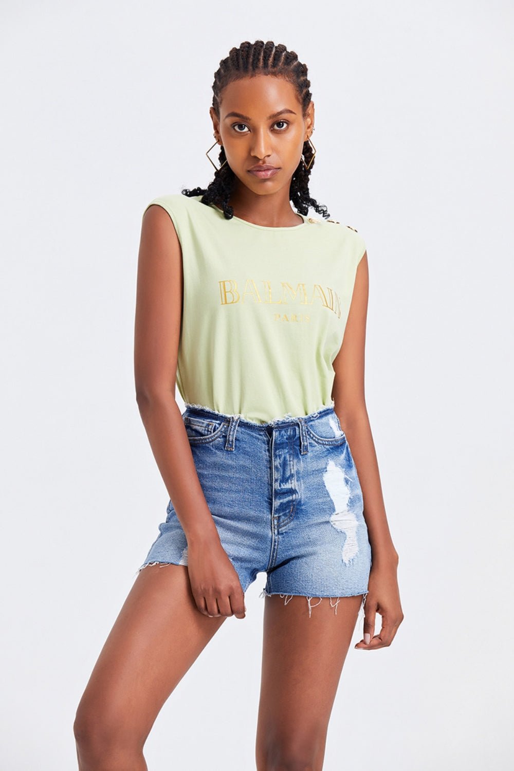 BAYEAS High Rise Bandless Denim Shorts - Admiresty