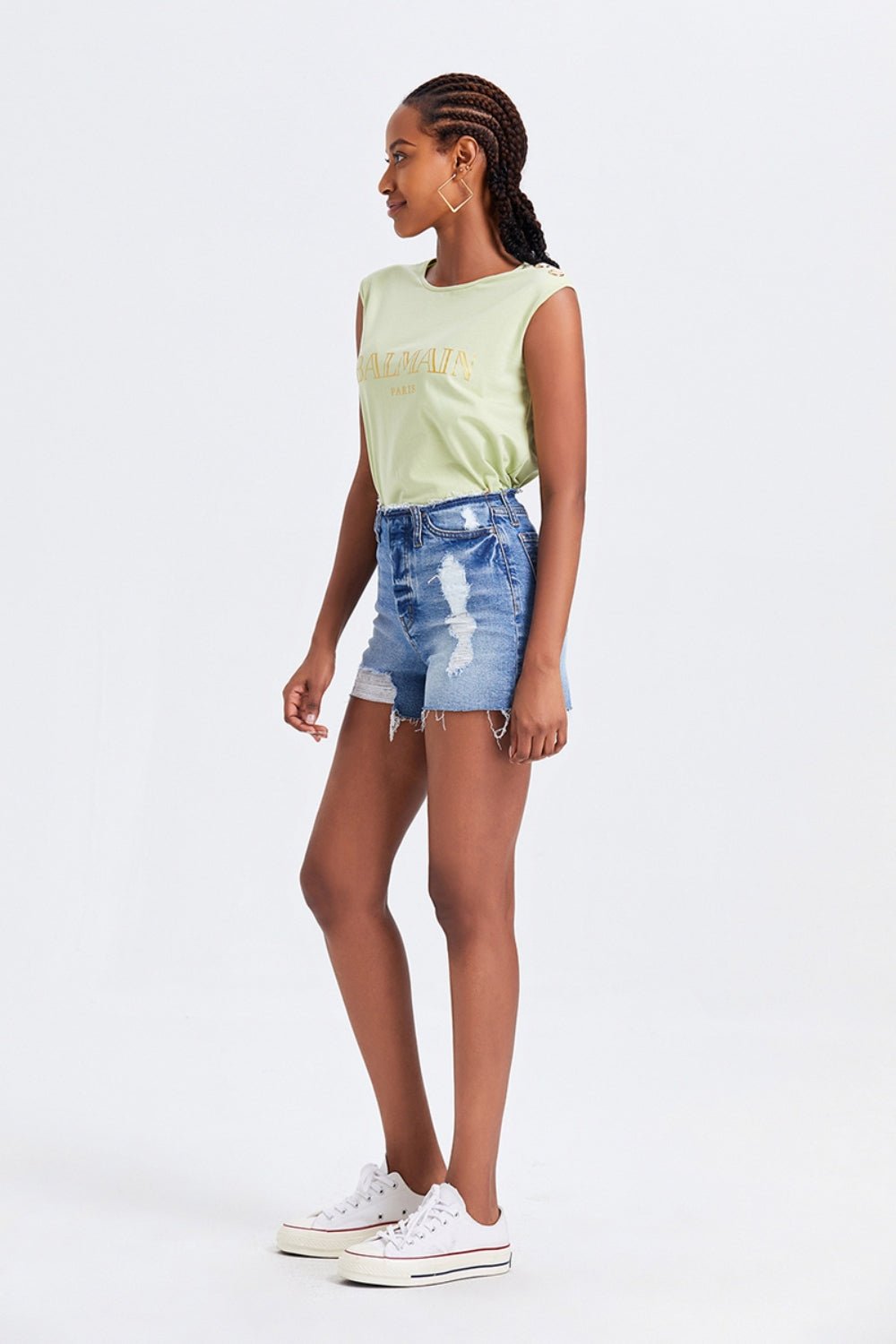 BAYEAS High Rise Bandless Denim Shorts - Admiresty