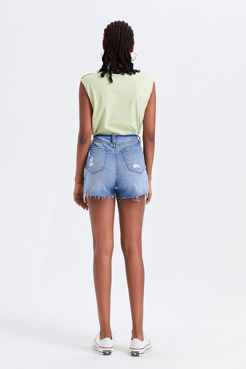 BAYEAS High Rise Bandless Denim Shorts - Admiresty