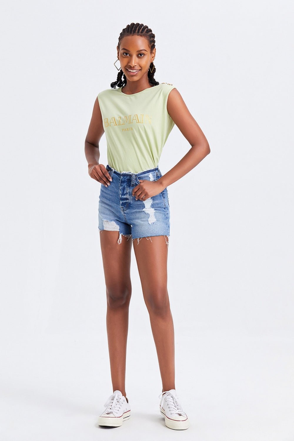 BAYEAS High Rise Bandless Denim Shorts - Admiresty