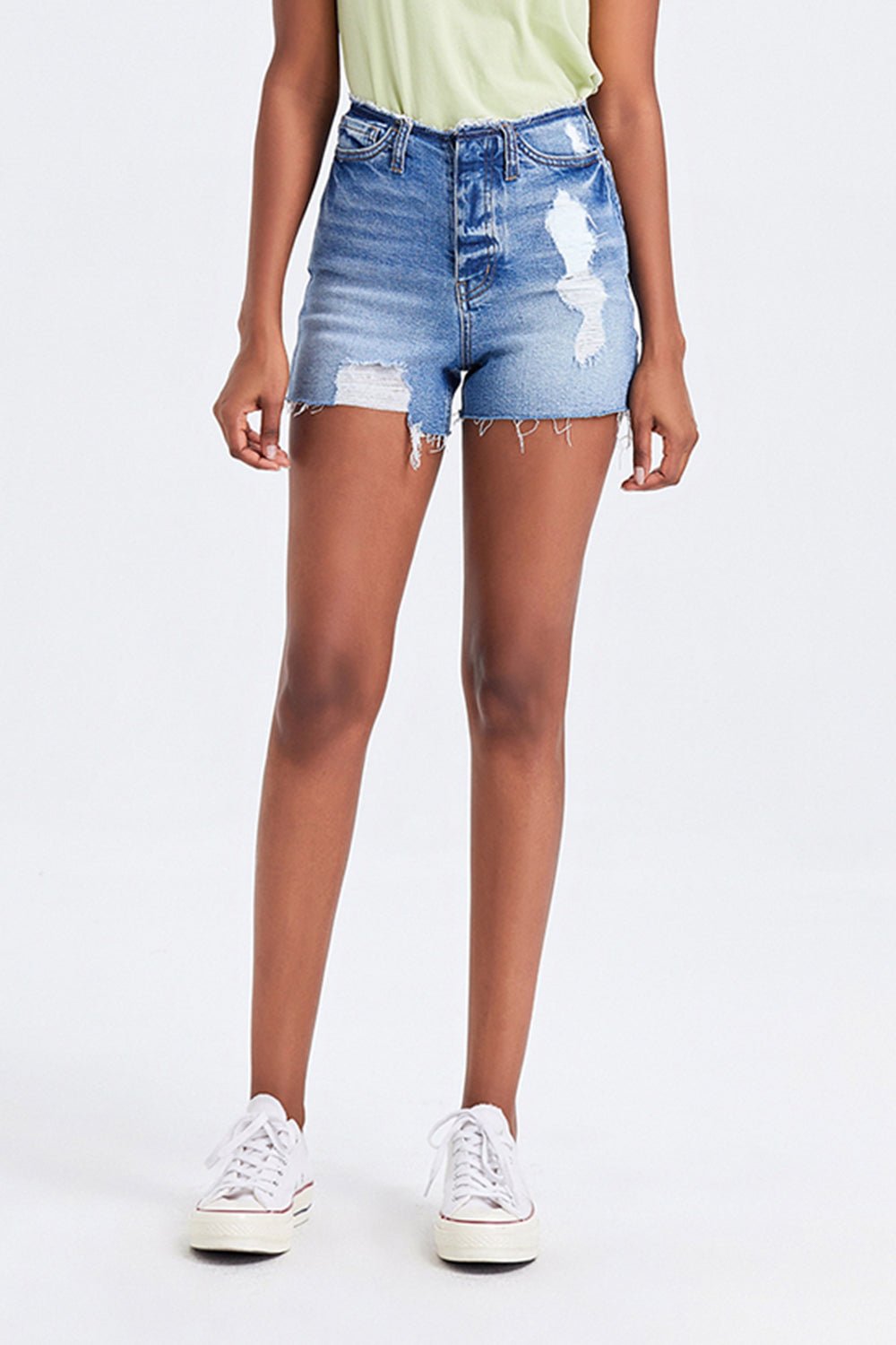 BAYEAS High Rise Bandless Denim Shorts - Admiresty