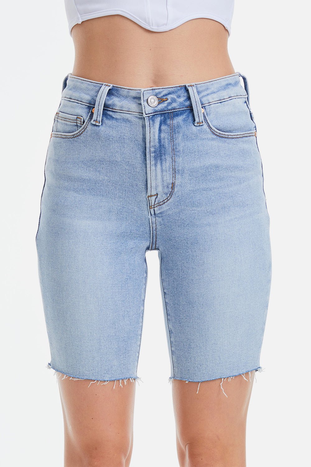 BAYEAS Mid Rise Stretch Denim Shorts - Admiresty