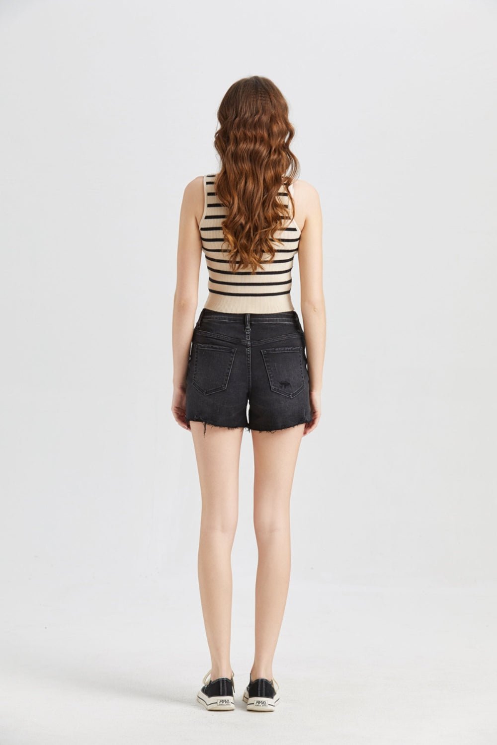 BAYEAS Stepped Waist Raw Hem Denim Shorts - Admiresty