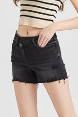 BAYEAS Stepped Waist Raw Hem Denim Shorts - Admiresty