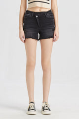 BAYEAS Stepped Waist Raw Hem Denim Shorts - Admiresty