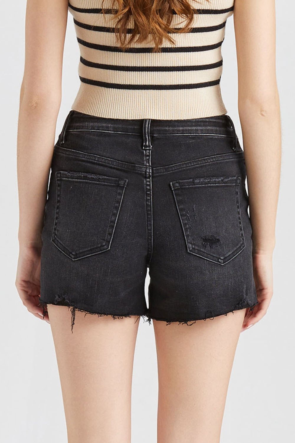 BAYEAS Stepped Waist Raw Hem Denim Shorts - Admiresty