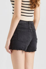 BAYEAS Stepped Waist Raw Hem Denim Shorts - Admiresty