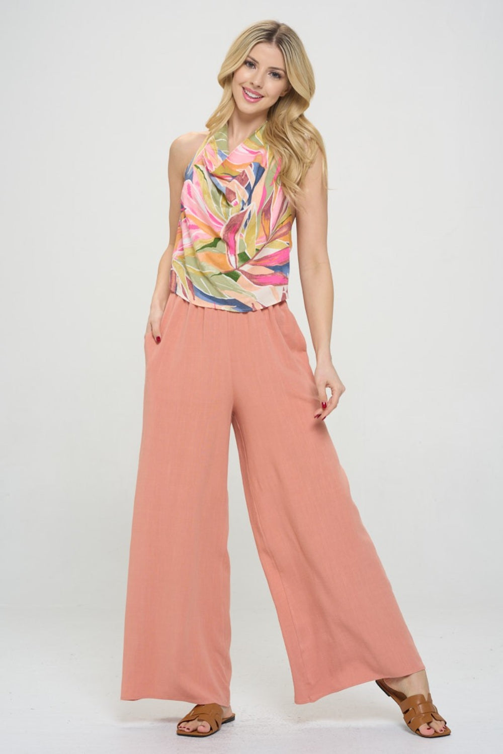 RENEE C Linen Wide Leg Pants with Pockets