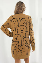 Bear Pattern Round Neck Sweater Dress - Admiresty