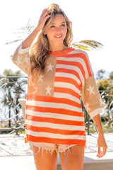 BiBi American Flag Round Neck Knit Top - Admiresty