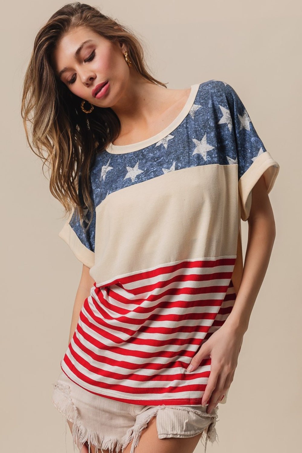 BiBi American Flag Theme Short Sleeve T - Shirt - Admiresty