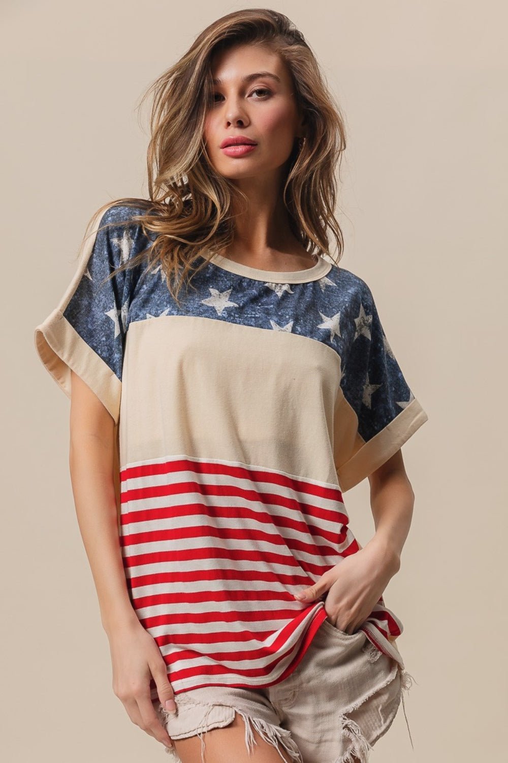 BiBi American Flag Theme Short Sleeve T - Shirt - Admiresty