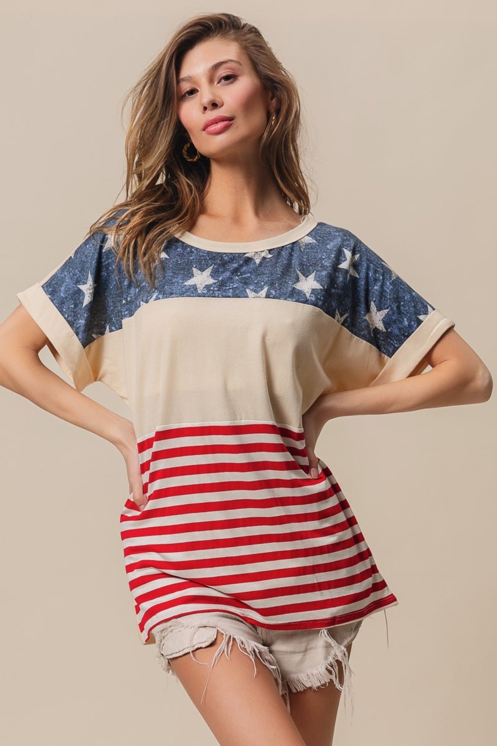 BiBi American Flag Theme Short Sleeve T - Shirt - Admiresty