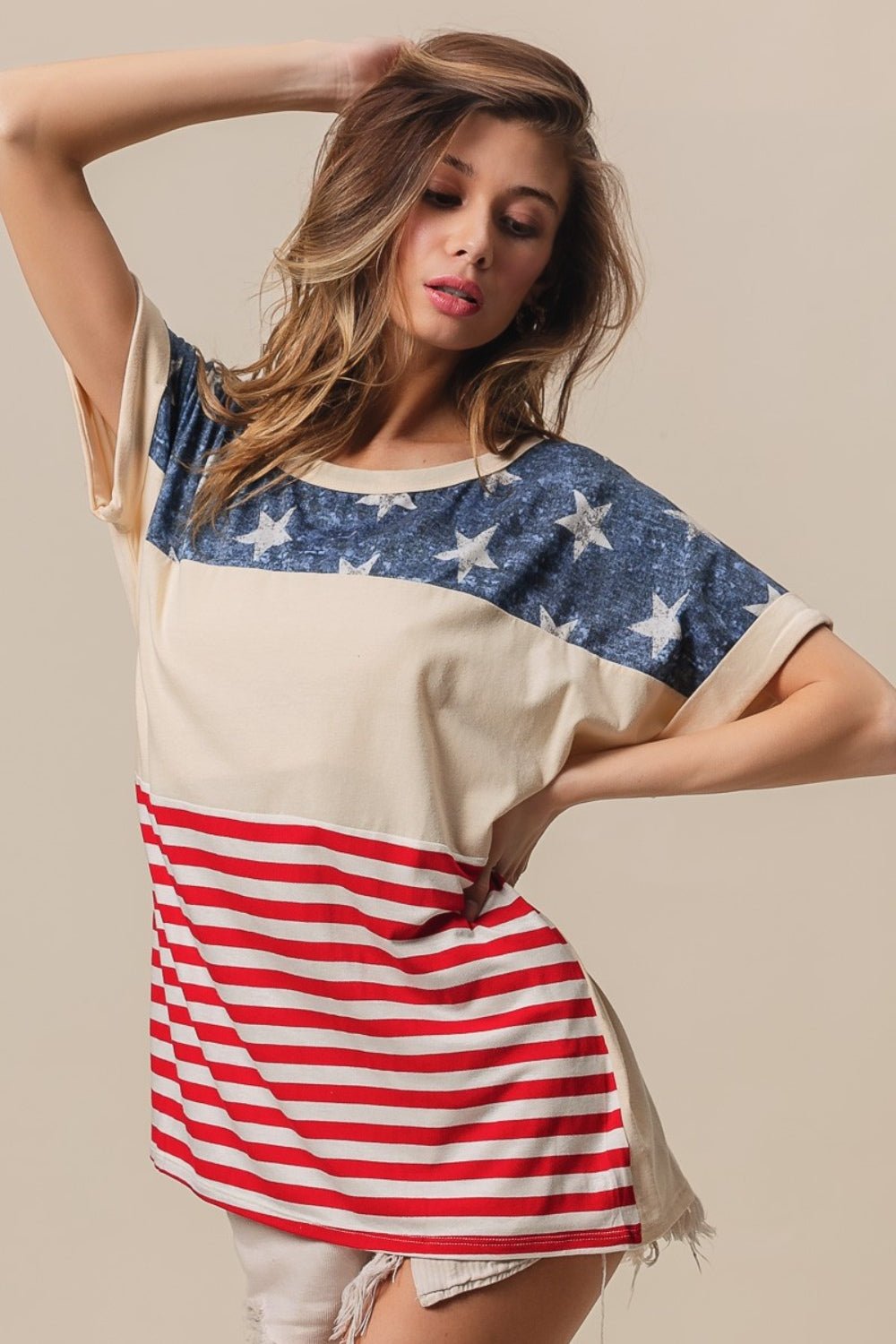 BiBi American Flag Theme Short Sleeve T - Shirt - Admiresty